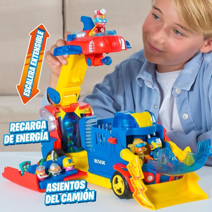 Рятувальна машина SUPERTHINGS - рятувальна машина SuperThings з висувною драбиною та знімним рятувальним кораблем. Включає 1 ексклюзивного малюка Kazoom Kid та 1 ексклюзивну річ SuperThing. зі світловими та звуковими ефектами