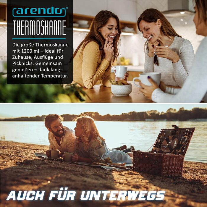 Термос з нержавіючої сталі 1 л - Подвійні стінки - 1200 мл - Нержавіюча сталь SUS 201/304 - Ручка з натурального бука - Швидке закриття - Герметичний - Знімна кришка - Без BPA