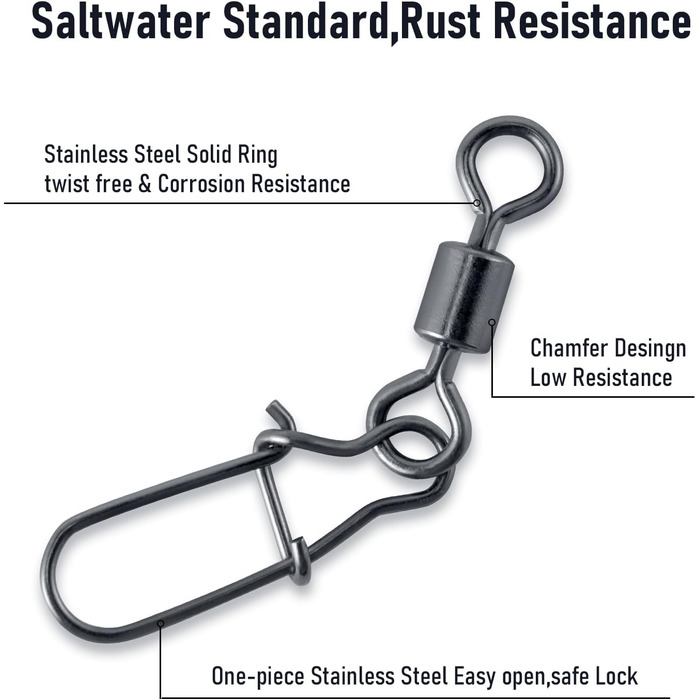 Застібки з нержавіючої сталі Спінінг Спінінг Стіл Вертлюг для спінінгової риболовлі, щуки, окуня, морського окуня, 50 PCS Safety Swivel Fishing Swivel Set Bar Barrel Snap Easy Snap Snap Snap Snap Fishing Lock Lock