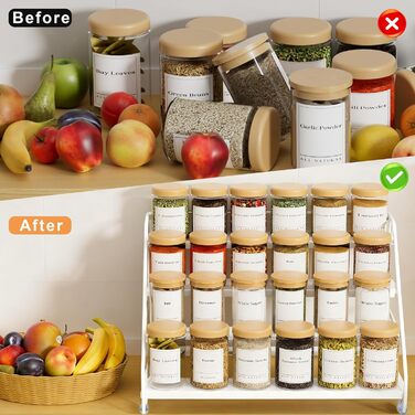 Рівнева підставка для спецій, металева підставка для спецій, регульована без свердління, тримач для спецій, органайзер для підставок для спецій для кухні, шафи та стільниці, компактна кухонна полиця (біла), 4-