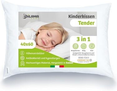 Дитяча подушка 40x60 см - Ергономічна дитяча подушка з регульованою висотою та волокнистими кульками - Бавовна перкаль преміум-кла