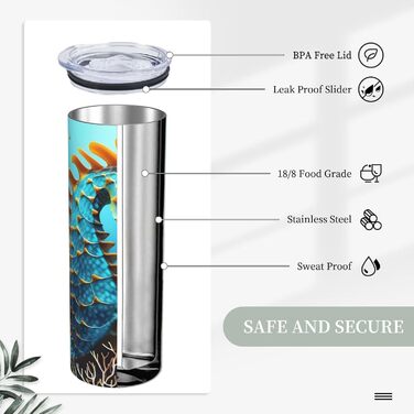 Кухоль з прямою трубочкою, 590 мл, принт синього морського коника, дорожній кухоль, підходить для кемпінгу, офісу та дому