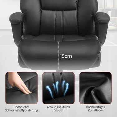 Офісне крісло WOLTU, крісло керівника, 150 кг, ергономічне велике комп&39ютерне крісло, офісне крісло з підголівником для офісу, ігрової кімнати або конференц-залу, штучна шкіра, чорний колір