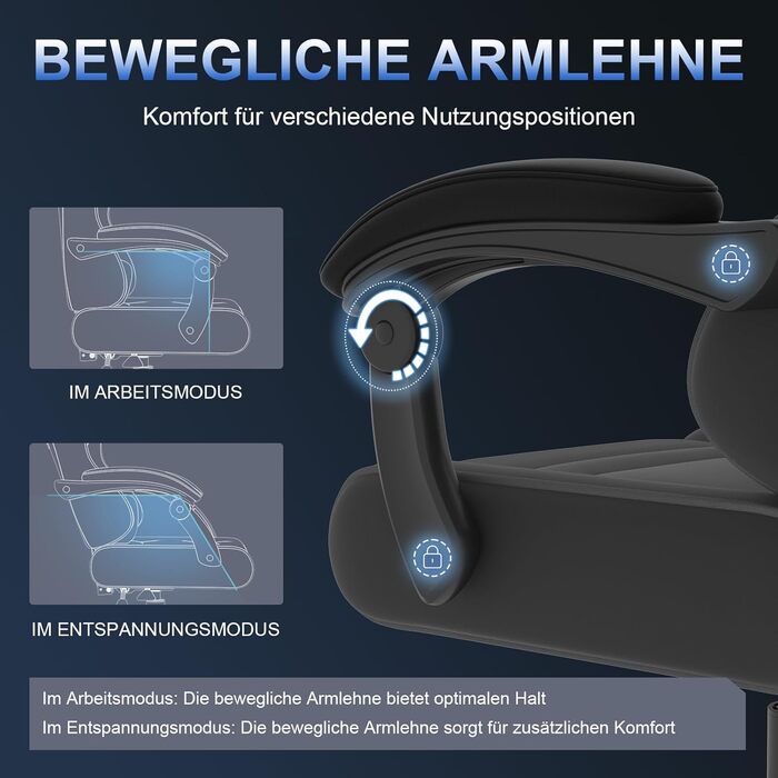 Ігрове крісло JUMMICO з функцією масажу, ергономічне офісне крісло 150 кг, ігрове крісло з надширокою подушкою сидіння 50 см, сіре