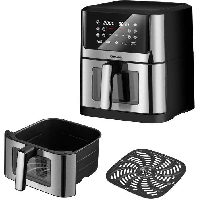 Фритюрниця Lehmann LHODF-1880 8 л XXL, фритюрниця 1800 Вт з 10 програмами, фритюрниця без олії до 200C, фритюрниця з таймером, сенсорним екраном і функцією зневоднення