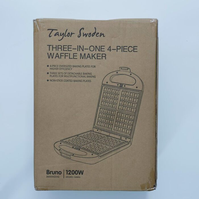 Бутербродниця Bruno 3 в 1, вафельниця, деко для випічки, 1200 Вт, для 4 сендвічів, знімний піддон з антипригарним покриттям, поворот на 180 для швидкого та рівномірного випікання, без бісфенолу А