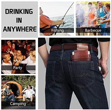 Фляга GENNISSY з нержавіючої сталі, 8 унцій, коричнева шкіряна, з 3 чашками та лійкою, 100 герметична, коричневого кольору, 236 мл