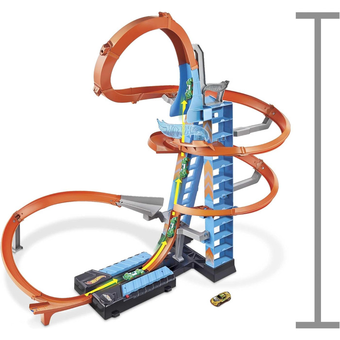 Вежа Sky Crash Tower, 60 см заввишки, з прискорювачем на батарейках та помаранчевою трасою з петлею, подарунок для дітей віком від
