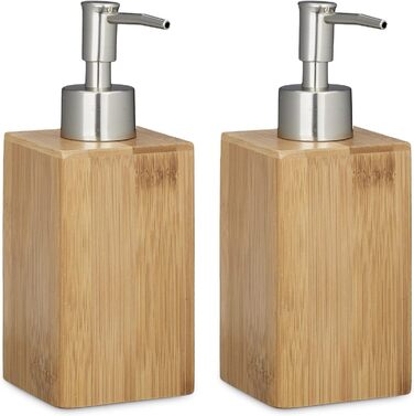 Дозатор для мила бамбуковий квадратний, ручний, ВхШхГ 18 х 6,5 х 8 см, дозатор для лосьйону, натуральний