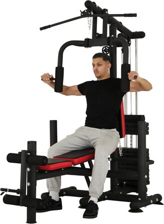 Універсальна силова станція Hansson Sports, багатофункціональна силова лава зі стійкою для штанги, тяга лати, розгинання ніг &quotметелик&quot, згинання ніг, вага 65 кг, складна A Силова лава