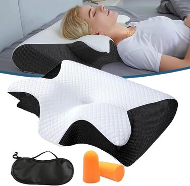 Подушка Curosleep, ергономічна ортопедична подушка, ортопедична подушка для шиї з піни з ефектом пам&39яті, подушка для підтримки шиї для сну на боці, спині та животі (чорна)