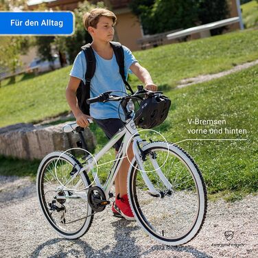 Дитячий велосипед 24 дюйми, підходить для 6, 7, 8, 9, 10, 11 років, 6-швидкісна коробка передач, гірський велосипед з білими шинами, велосипед для хлопчиків, велосипед для дівчаток, 24 дюйми глибокого чорного кольору, 20