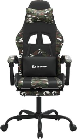 Зручне ігрове крісло зі шкіряним підкладом та підставкою для ніг, чорне/камуфляжне, 57,5x59,5x121-131 см - Для ігор та домашнього офісу. Ігрове крісло. Модель 349614.