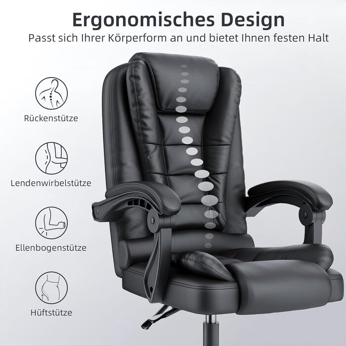 Офісне крісло керівника з ротантрі, стілець для роботи, ергономічне комп&39ютерне крісло з м&39якими підлокітниками та м&39якою спинкою, функція нахилу, регулювання висоти, обертове крісло зі штучної шкіри, чорного кольору без підставки для ніг
