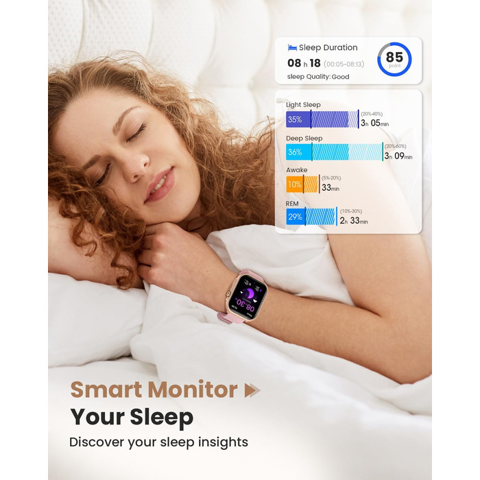 Жіночий смарт-годинник Sanorum з акумулятором 1000 мАг, фітнес-годинник AMOLED 1,85 дюйма з функцією телефону/водонепроникність 5 атм/120 спортивних режимів/пульс/SpO2/кров&39яний тиск, смарт-годинник для Android та iOS, рожеве золото