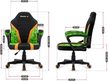 Ігрове крісло Huzaro Ranger 1.0 для дітей, офісне крісло, геймерське крісло, письмове крісло, ергономічний сучасний дизайн, підлокітники, регулювання висоти сидіння, гумові колеса, розміри 0,54 м x 0,43 м x 0,94 м