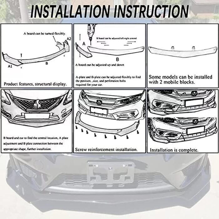 Передній спойлер автомобіля Губа для C-ivic SI Hatchback 2017-2021, Спойлер переднього бампера, Дифузор губного розгалужувача, Обвіс розгалужувача підборіддя проти зіткнення