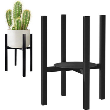 Регульована підставка для рослин для використання в приміщенні та на вулиці, металева підставка для квітів, міцна монтажна рама, підставка для квіткових горщиків з лотками для горщиків різних розмірів, висота 38 см (1 упаковка, чорна)