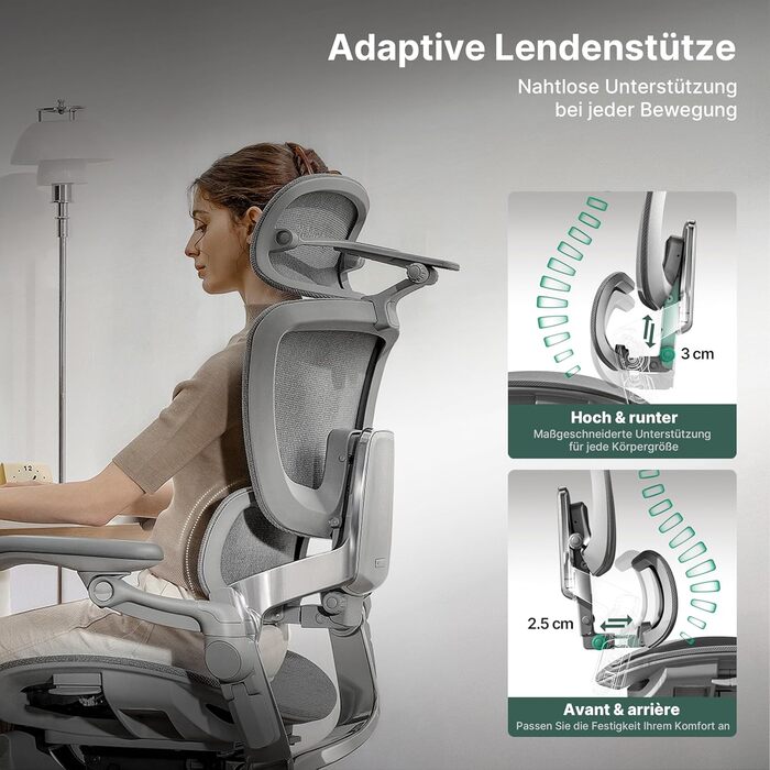 Ергономічне офісне крісло HINOMI H2 Pro з поперековою опорою, регульованим підголівником та підлокітниками, вантажопідйомність 150 кг, дихаюча сітка, обертове крісло для дому та офісу, ергономічне робоче крісло (чорне)