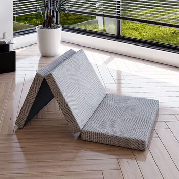 Складаний матрац EGO Home 65x196 см, 3-секційний складаний матрац, рівень жорсткості H3, висота 10 см, складаний матрац з гелевого пінопласту 196x65 см для подорожей, кемпінгу, використання на свіжому повітрі, підлога, гостьове ліжко, сертифікований Oeko-