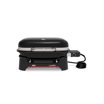 Компактний портативний електрогриль Weber Lumin Compact, до 315 C, з термометром на кришці, чавунними решітками з порцеляновим емалюванням, площа гриля 43 x 32 см, чорний (1502044), без підставки
