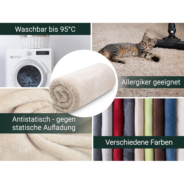 Плюшева ковдра ZOLLNER 150x200 см - суперм&39яка та тепла ковдра для дивана - можна прати при температурі до 95C - дихаюча мікрофібра бежевого кольору - якість готельної білизни - сертифікована Oeko Tex 150 x 200 см Бежевий