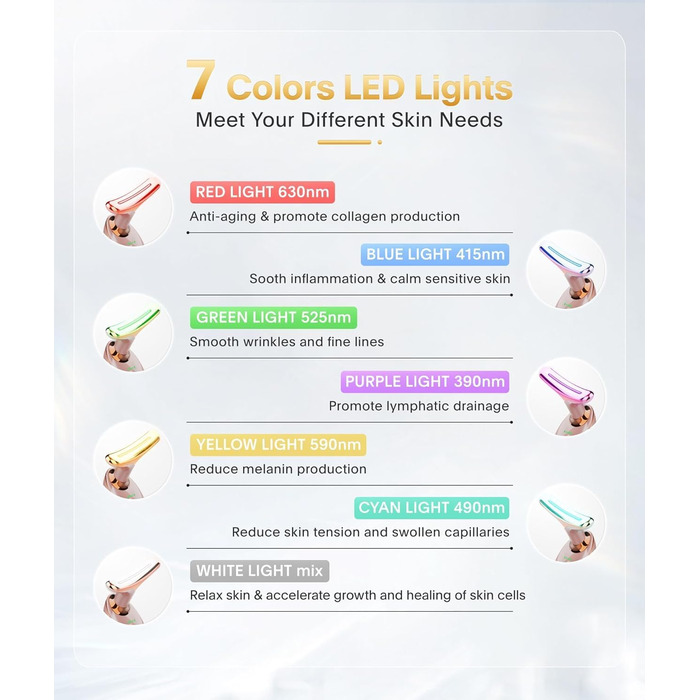 Електричний масажер для обличчя Leotop, косметичний пристрій для обличчя та шиї, пристрій для обличчя Face Beauty Meter для підтяжки та підтяжки шкіри, масажний обігрівач EMS проти зморшок. (7 режимів освітлення з рожевого золота)