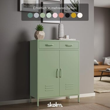 Металевий комод skølm Atria Сервант м&39ятно-зеленого кольору Металева шафа з 2 полицями та 2 шухлядами Багатоцільова шафа Промислова висока комод Шафа для зберігання/Шафа для коридору Гнучкі полиці, м&39ятно-зелений з шухлядами