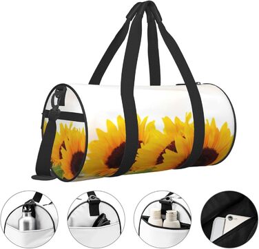 Спортивна сумка, дорожня сумка, сумка для подорожей, з принтом соняшників на дерев'яній текстурі, сумка на нічліг, чорна, універсальний розмір