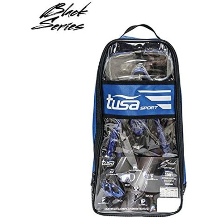 Набір для сноркелінгу TUSA Visio Travel - маска для дайвінгу, суха трубка, ласти, сумка, дорослий розмір L (40-46), синій
