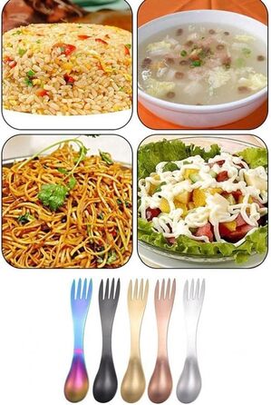 Набір із 5 виделок та ложок 2-в-1, портативний кухонний посуд із нержавіючої сталі для кемпінгу, подорожей, пікніків, офісу та використання на свіжому повітрі