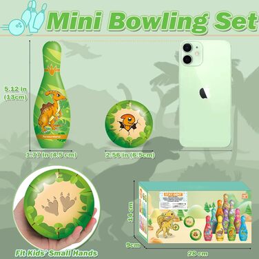 Гра STAY GENT у боулінг з динозаврами для дітей, м&39який набір для боулінгу з 10 кеглями та 2 м&39ячами, дитяча іграшка, іграшка для приміщень, саду та вулиці, ігри, подарунки для дітей віком 2, 3, 4, 5, 6 років, хлопчики та дівчатка, вишневий жовтий ква