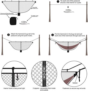 Сітка-гамак для кемпінгу TOBWOLF, легка вулична москітна сітка, поліефірна сітка із захистом на 360 градусів із двосторонньою блискавкою, мотузкою та сумкою для зберігання (без гамака)