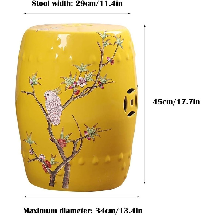 Садовий табурет, керамічний садовий табурет, жовтий керамічний барабанний стілець з ручним розписом з квітковим мотивом, табурет для прикраси саду, портативний стіл для домашнього табуретки, прикраса вітальні, для внутрішнього та зовнішнього використання 