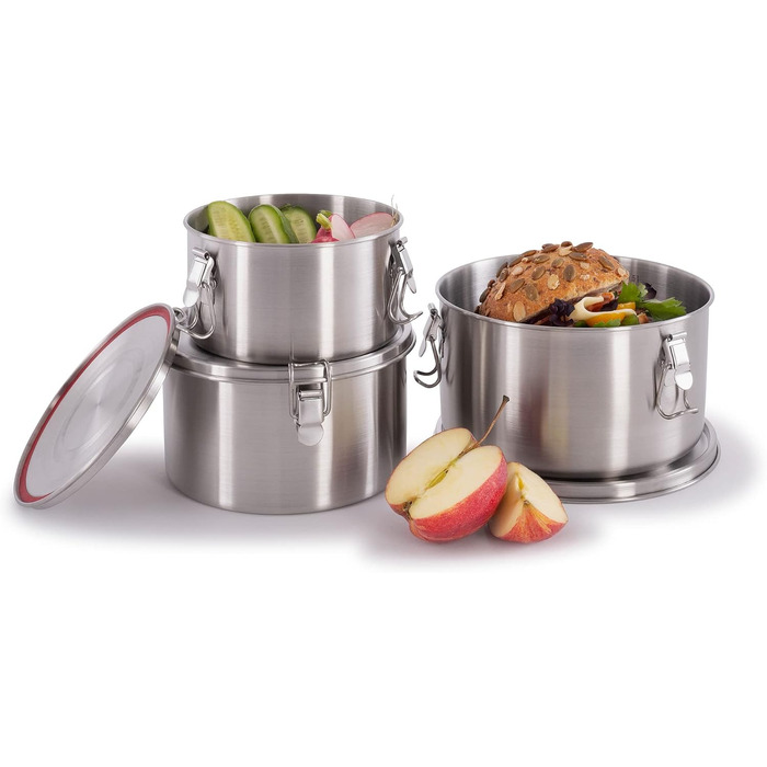 Набір харчових контейнерів Tatonka Stack (3 шт.) - Харчові контейнери з нержавіючої сталі різних розмірів - Штабелюються - З кришками та застібками-кліпсами - Нетоксичні та придатні для миття в посудомийній машині M (600 мл / 1000 мл / 1000 мл) Срібний (4