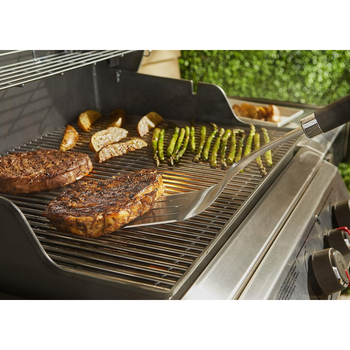 Набір лопаток для гриля Weber Premium (46 см), нержавіюча сталь, протиковзаюча комфортна ручка, вигнута форма, підходять для посудомийки чорний/сріблястий (6761), 2 шт.