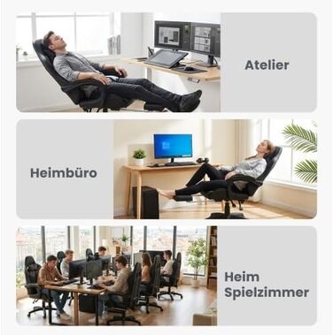 Професійне ігрове крісло ергономічне офісне крісло з регульованою опорою для голови та попереку підставкою для ніг, регулюванням висоти та поворотом на 360, вантажопідйомністю до 150 кг, чорного кольору