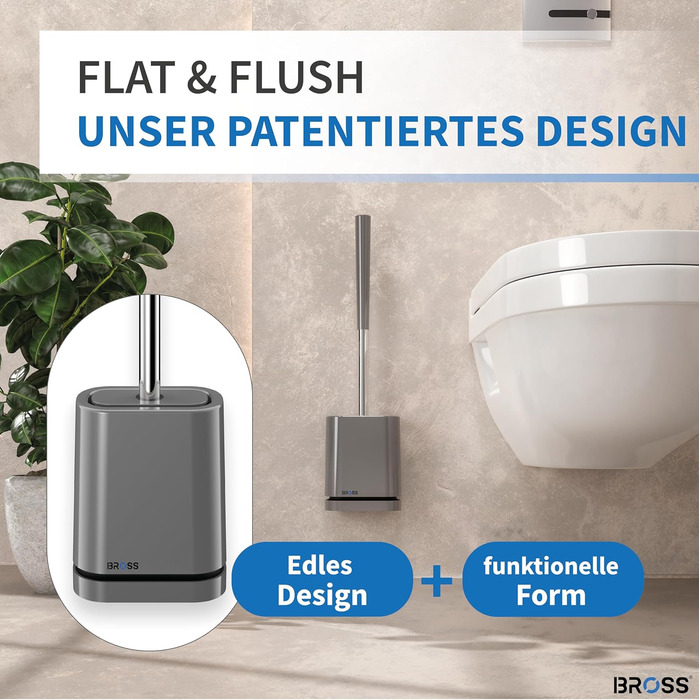 Щітка для унітазу BROSS силіконова - Запатентована щітка для унітазу - Щітка для унітазу сіра - Щітка для унітазу та тримач для ун