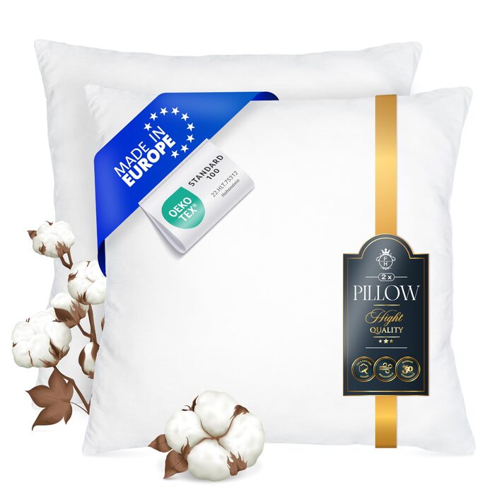 Бавовняні подушки FAM&39Home 65x65, 2 шт., дихаючі подушки, що можна прати, 65x65, подушки з порожнистого волокна з поліестеру, наповнювач для подушок, підходить для алергіків