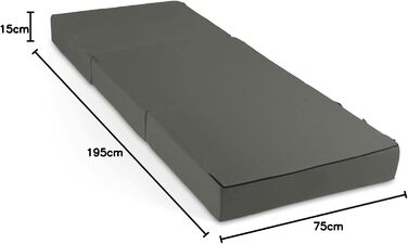 Матрац ELONEO Folding, гостьовий матрац, 3-секційний розкладний матрац, надзвичайно товста піна (15 см), можна прати, ортопедична подушка, складний, складний матрац, для дорослих (сірий, 75 x 195 x 15 см) 75 x 195 x 15 см сірий