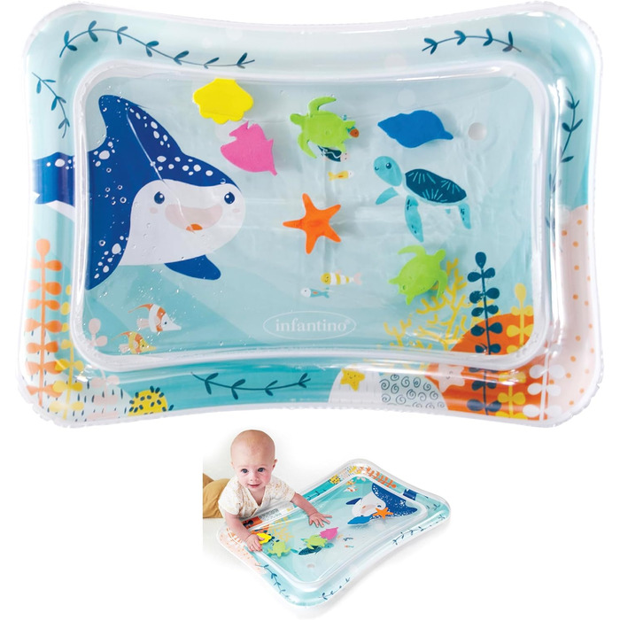 Водний килимок Infantino Jumbo Pat & Play, водний килимок з морськими мотивами, функція води без бруду для немовлят, підтримує час животика та розвиток моторики, різнокольоровий, від 3 місяців