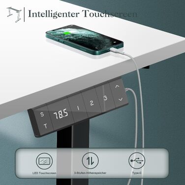 Каркас столу JUMMICO з регульованою висотою, USB-портом та кабельним лотком, електрично регульований каркас столу з колесами, стіл для роботи стоячи (чорний)