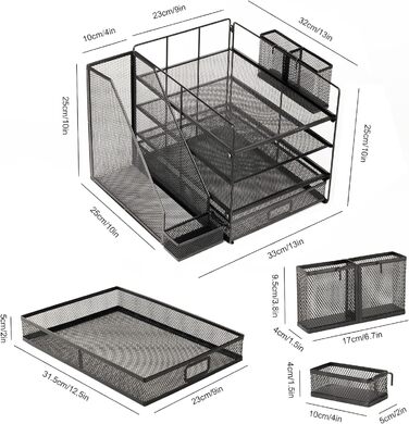 Настільний органайзер, лотки для листів з тримачем для файлів, 4-рівнева настільна папка з шухлядою та тримачем для ручок, сітчастий настільний органайзер та аксесуари з тримачем для журналів (чорний) односторонній