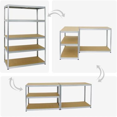 Комплект із 2 надміцних стелажів Big Elephant 180x120x60см з 5 полицями, вантажопідйомність полиць 250 кг, оцинкований, 2 шт. 180x120x60см, оцинкований