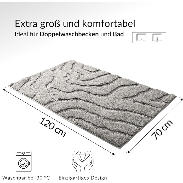 Нековзний килимок для ванної, який можна прати, кольору Pebblestone Grey з підкладкою з TPR, мякою мікрофіброю та сучасним дизайном