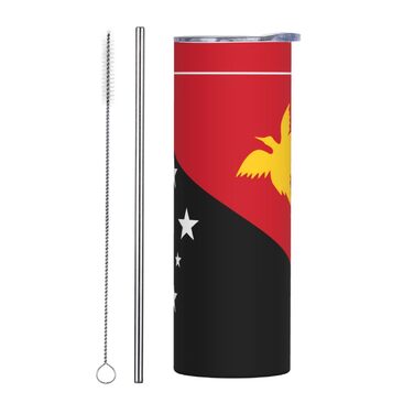 Кухоль з прямою трубочкою, дизайн прапор Папуа-Нової Гвінеї, друкований, дорожній кухоль, підходить для кемпінгу, офісу та дому, 590 мл