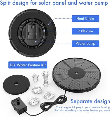 Сонячний фонтан AISITIN зі знімною сонячною панеллю 3,5 Вт своїми руками, оновлення сонячного насоса для ставка 2024 року, круглий сонячний фонтан із 8 стилями фонтанів для садового ставка, ванни для птахів, водної гри своїми руками, акваріума