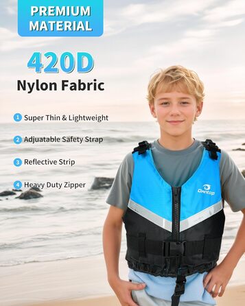 Плавальний жилет Owntop для підлітків та дітей, легкий унісекс-плавець, регульований плавучий жилет зі зручним ремінцем у промежині для каякінгу, риболовлі, тренувань з плавання та всіх водних видів спорту. Синій, дитячий, розмір XXS (30-40 кг, 70-80 см)