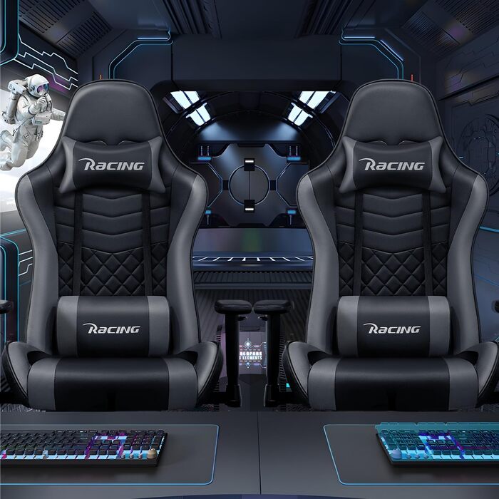 Геймерське крісло, офісне крісло з функцією гойдання до 170, ігрове крісло з регульованою поперековою подушкою, підлокітниками та підголівником, геймерське крісло зі зручними подушками сидіння, ігрове крісло вантажопідйомністю 150 кг