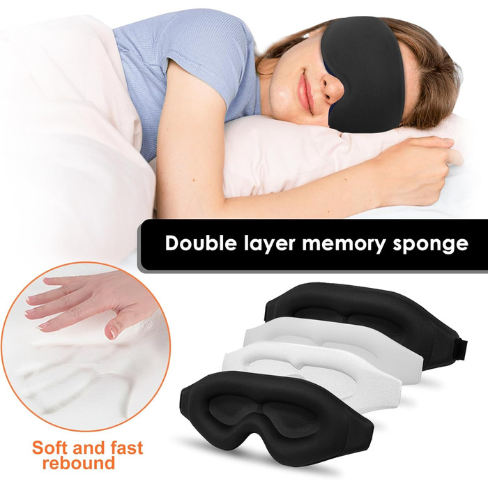 Маска для сну, маска для сну, маска для сну для чоловіків і жінок, обтяжена маска для сну, обтяжена маска для сну, чорна, 3D